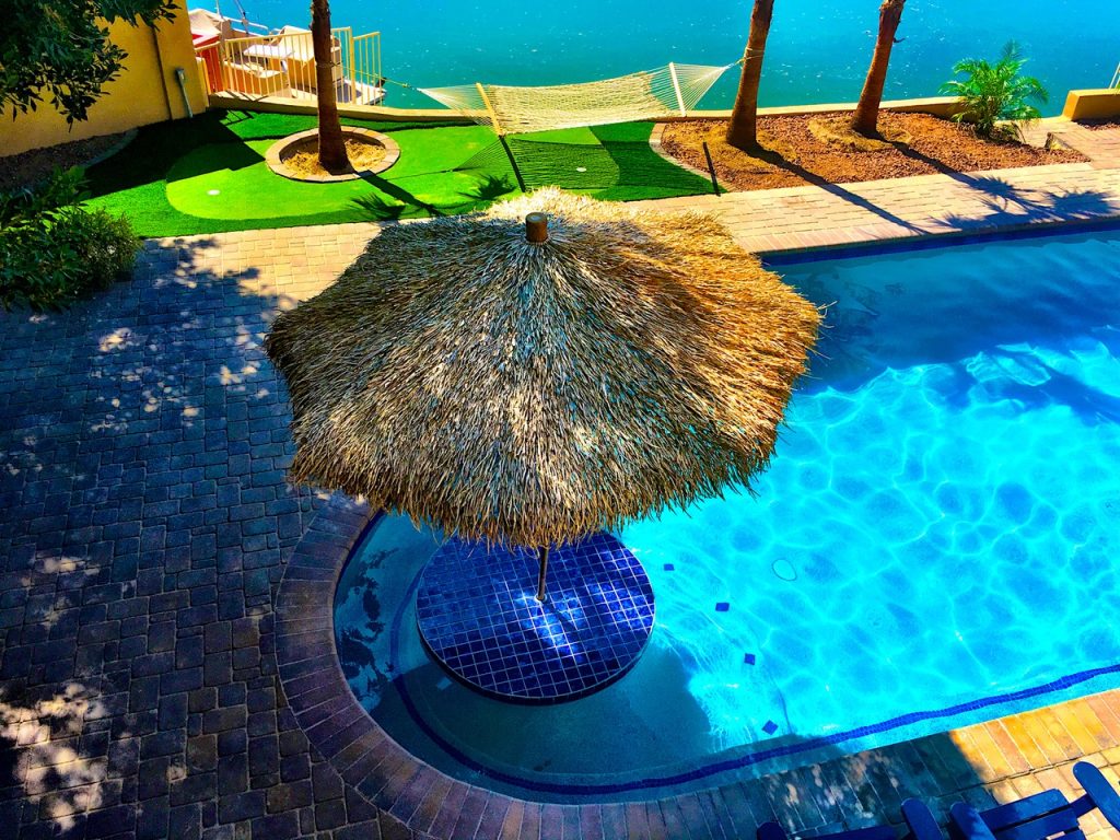 Beach with swimming pool